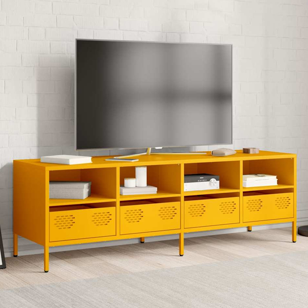 vidaXL 4 Drawer 4 Shelf Mustard Yellow Cold-Rolled Steel TV Cabinet Image 1