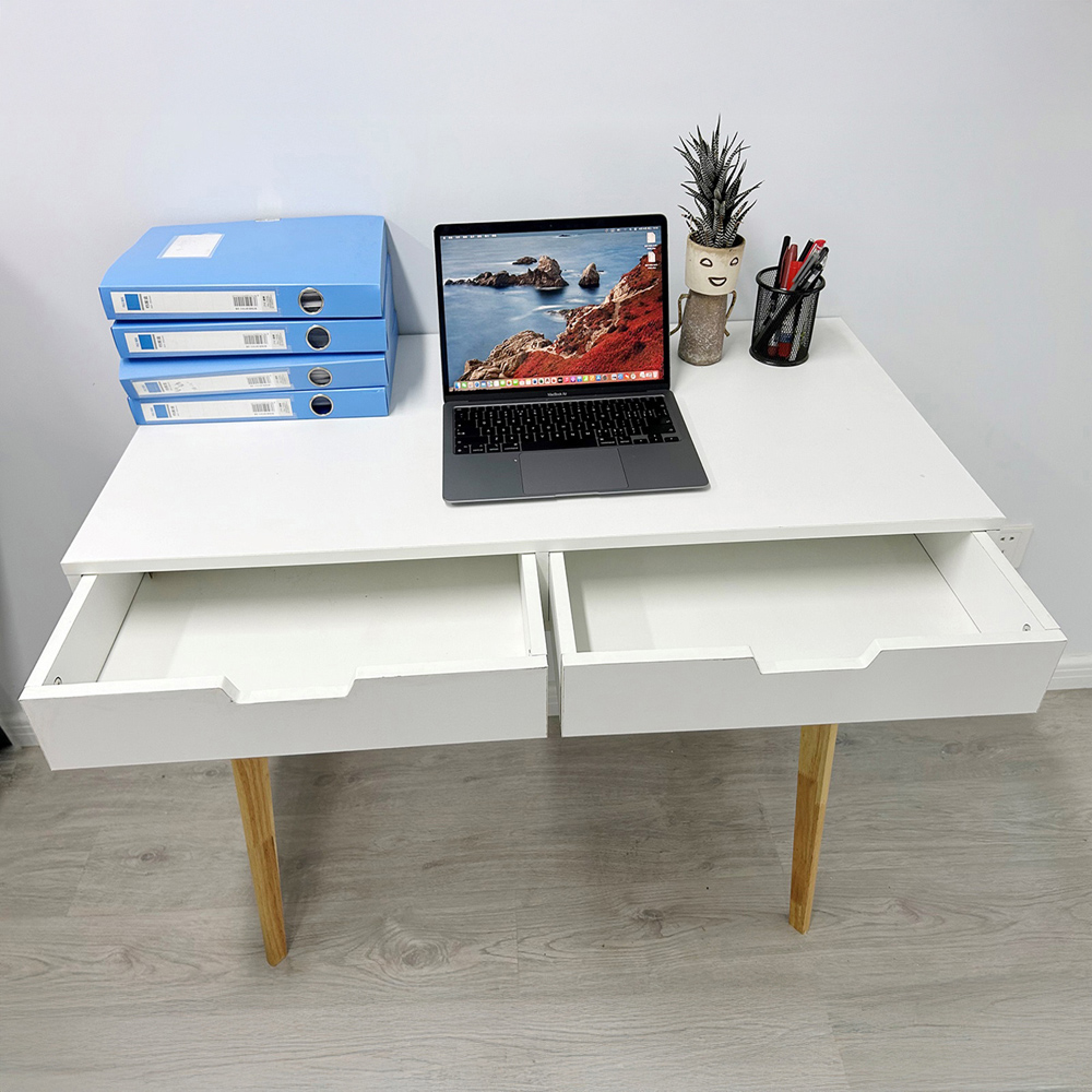 Gr8 Home 2 Drawer Wooden Desk White Image 3