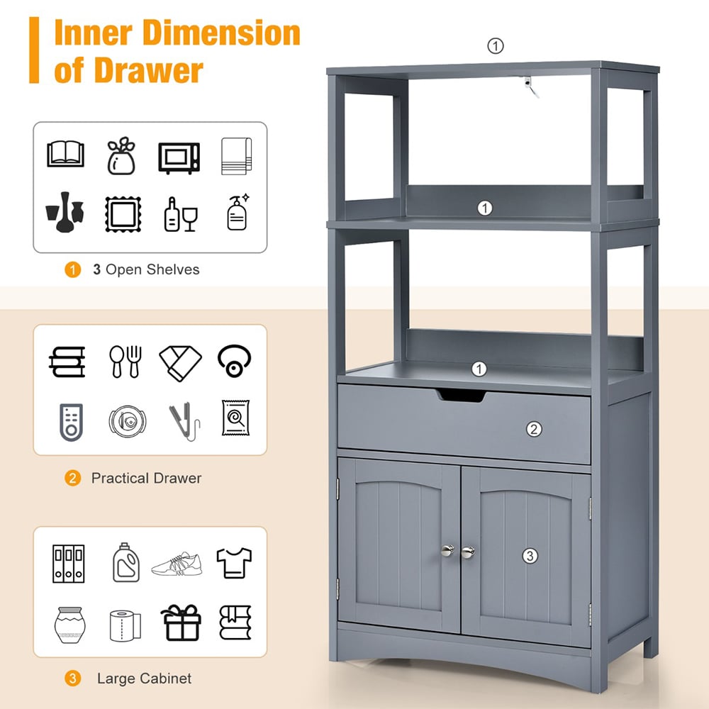 Costway Single Drawer 3 Shelf Grey Multipurpose Storage Cabinet Image 8