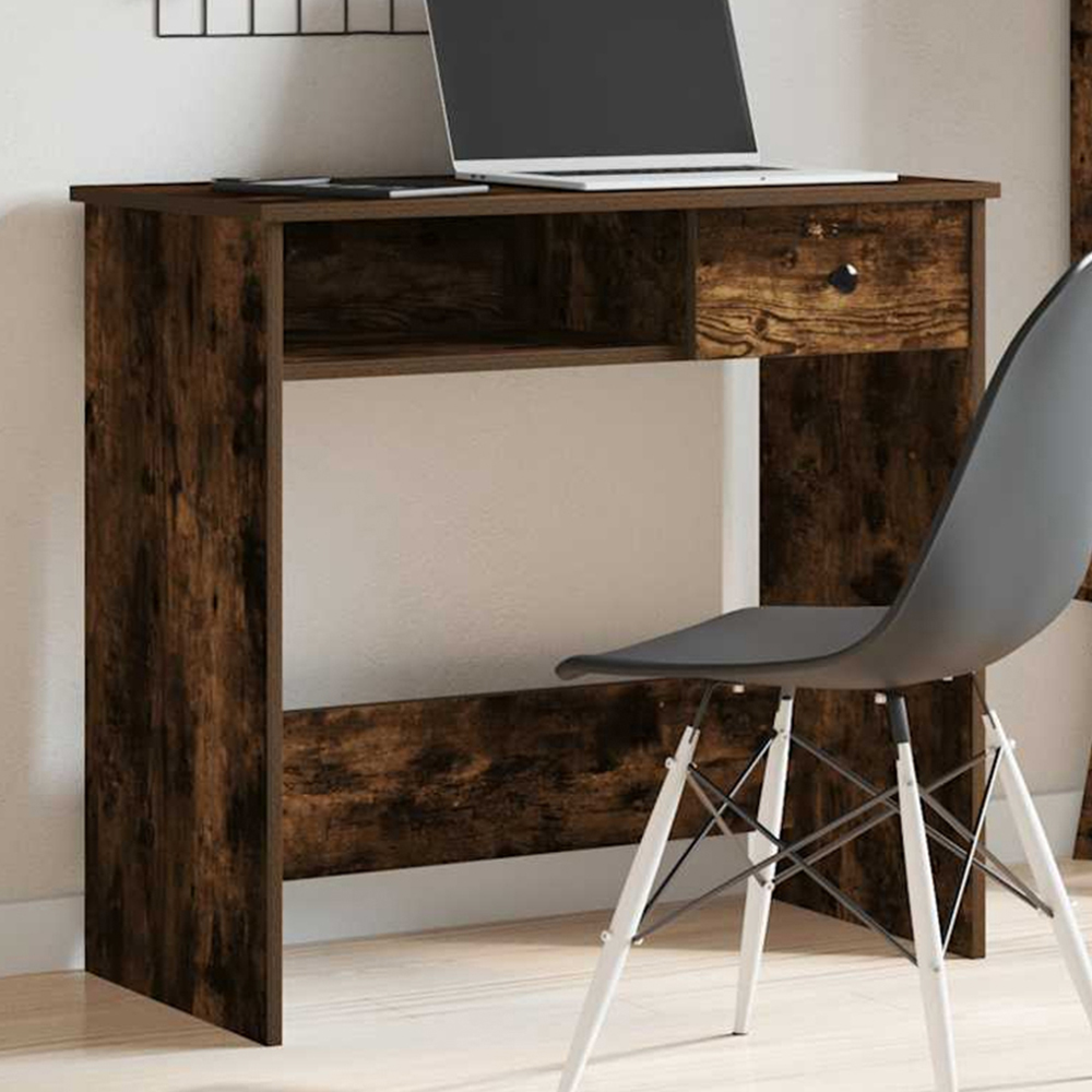 vidaXL Single Drawer Computer Desk Smoked Oak Image 1