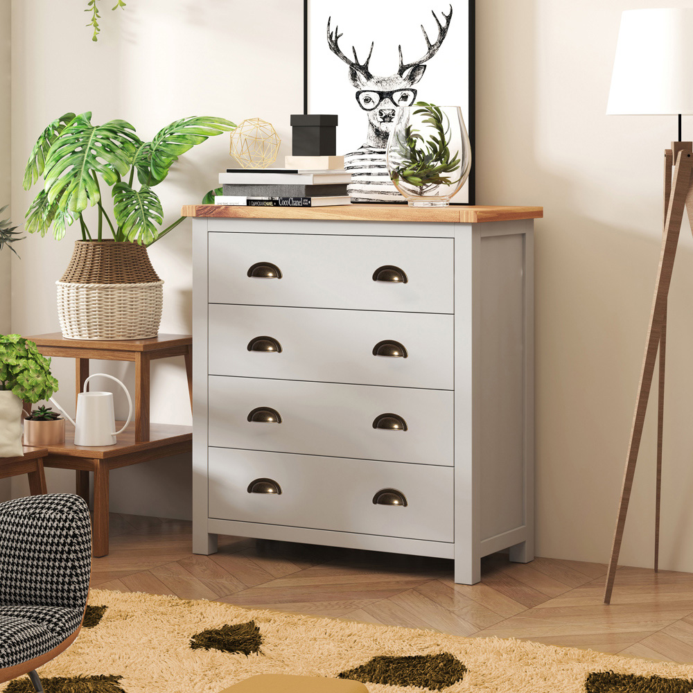 Argenta 4 Drawer Light Grey Chest of Drawers with Brass Cup Handles Image 5