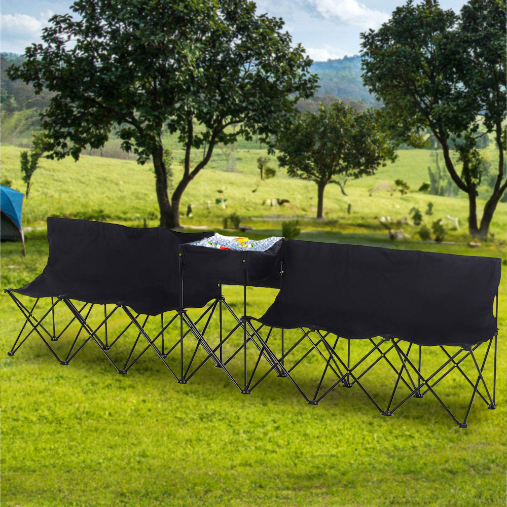Outsunny 6 Seater Black Foldable Camping Bench with Cooler Bag Image 2