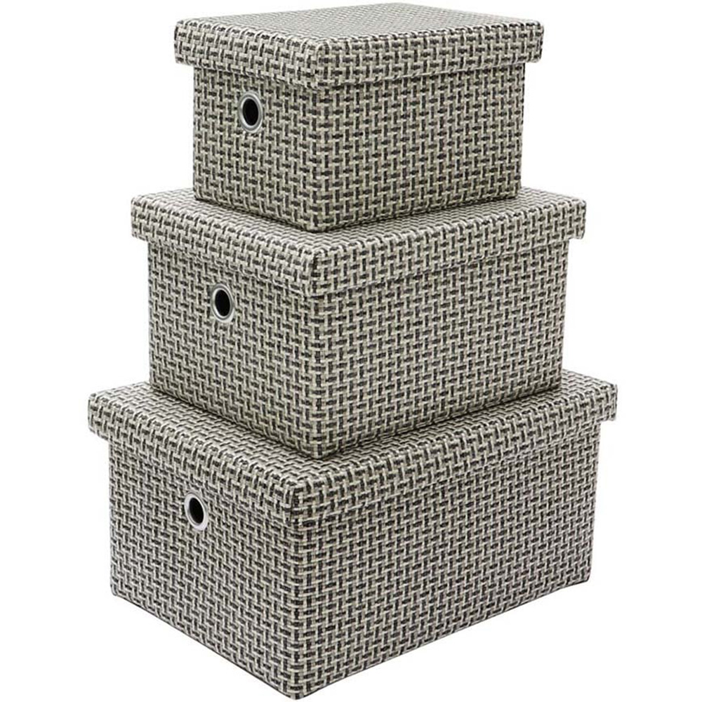 JVL Silva Rectangular Fabric Storage Box with Lid 3 Piece Image 1