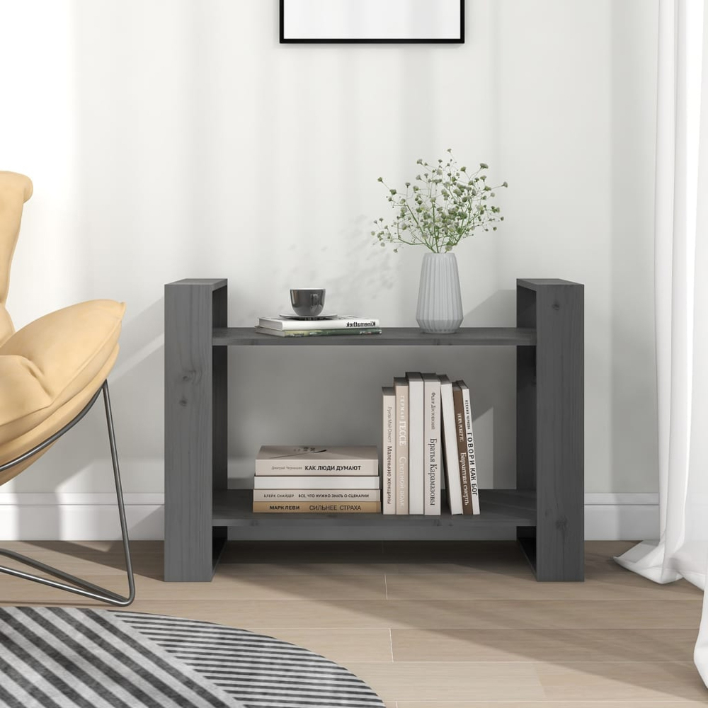 vidaXL 2 Shelf Grey Solid Pine Wood Bookcase Image 7