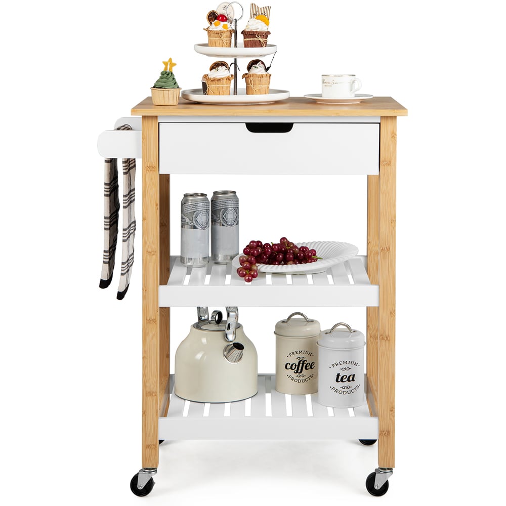 Costway Single Drawer Natural Bamboo Kitchen Island Trolley Image 3