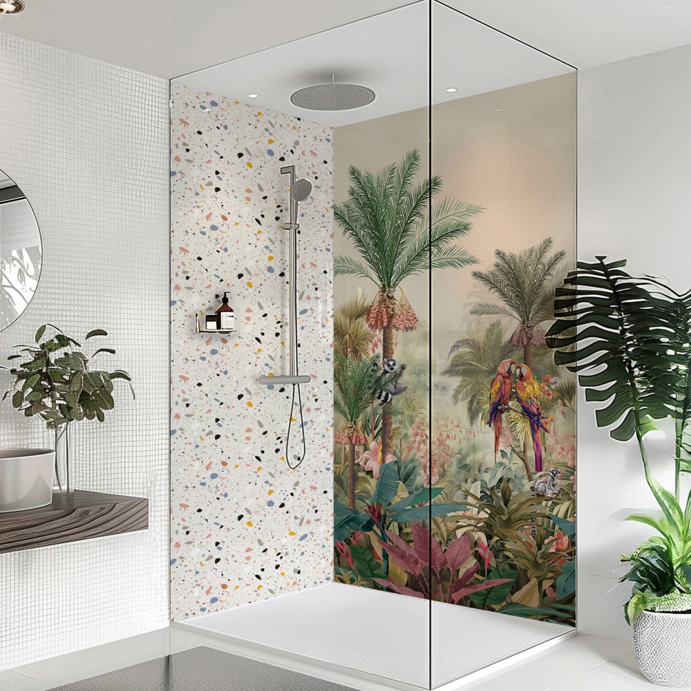 Splashbax Premium Artisan Tropical Oasis Di Bond Shower Panel 2400 x 800mm Image 1