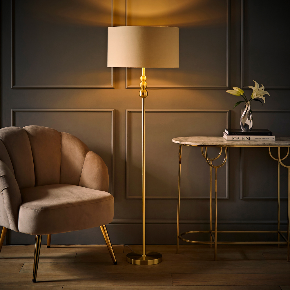 ValueLights Marissa Beige and Gold Shade Gold Ball LED Floor Lamp Image 6