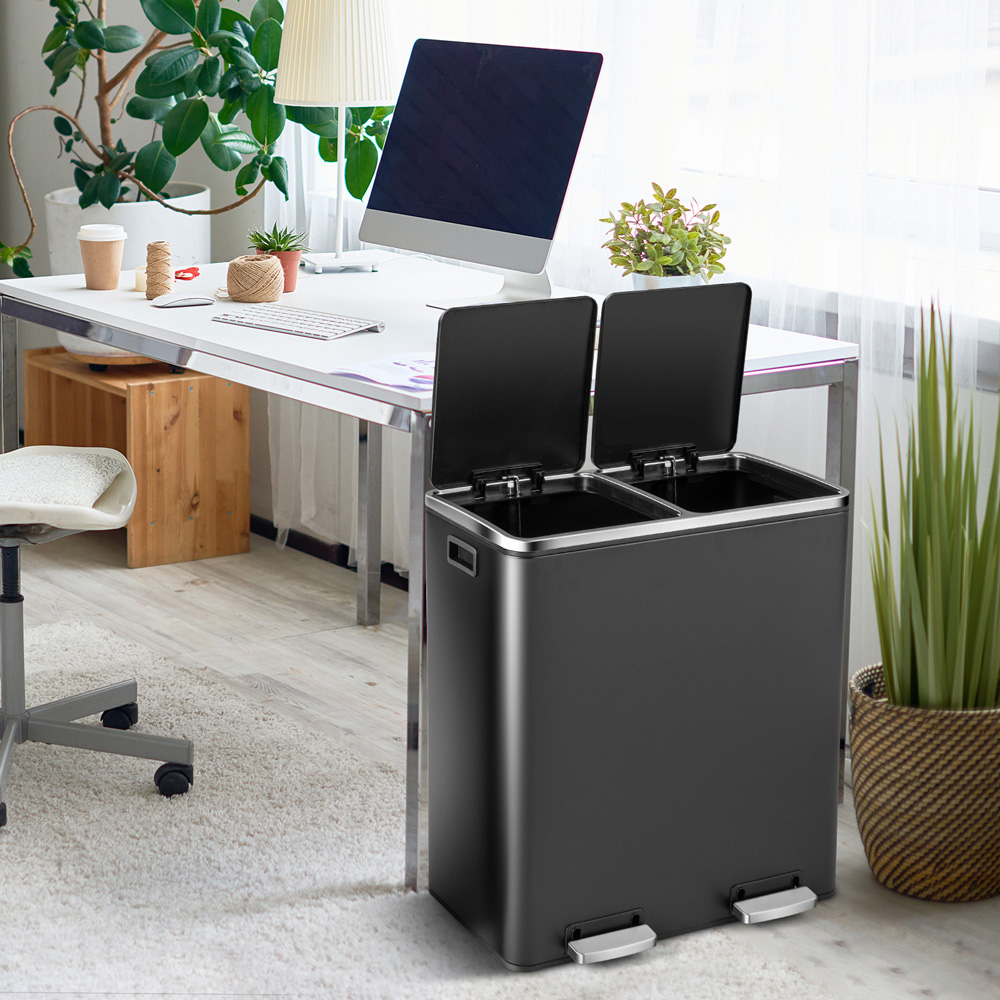 Costway Black Double Recycle Pedal Bin with Removable Compartments 60L Image 3