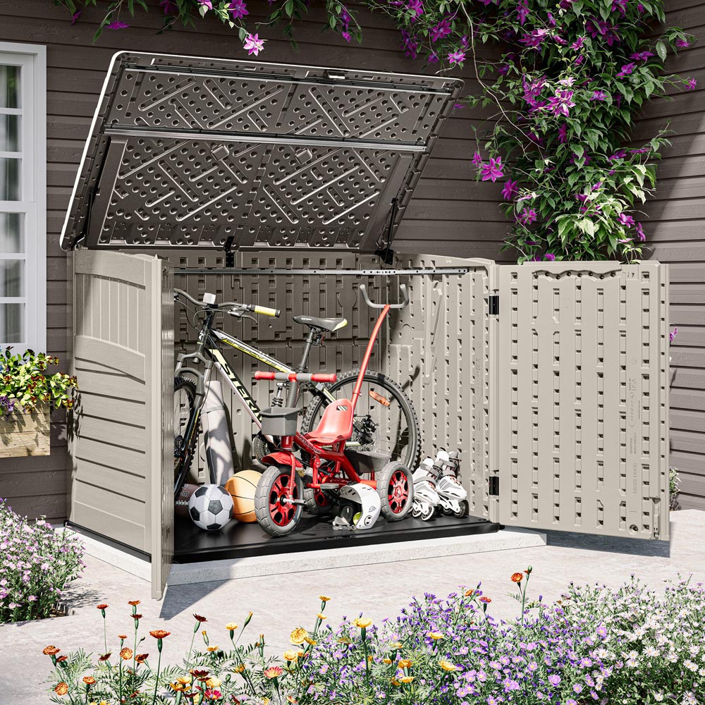 Suncast 4 x 3.2ft Vanilla Stow Away Wheelie Bin Shed Image 3