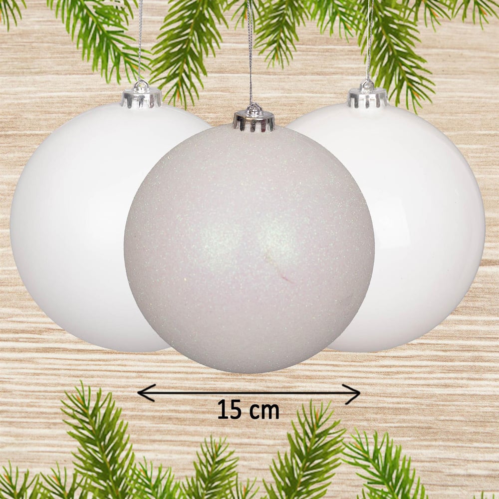 Shatchi 15cm White Shatterproof Christmas Bauble 3 Pack Image 3