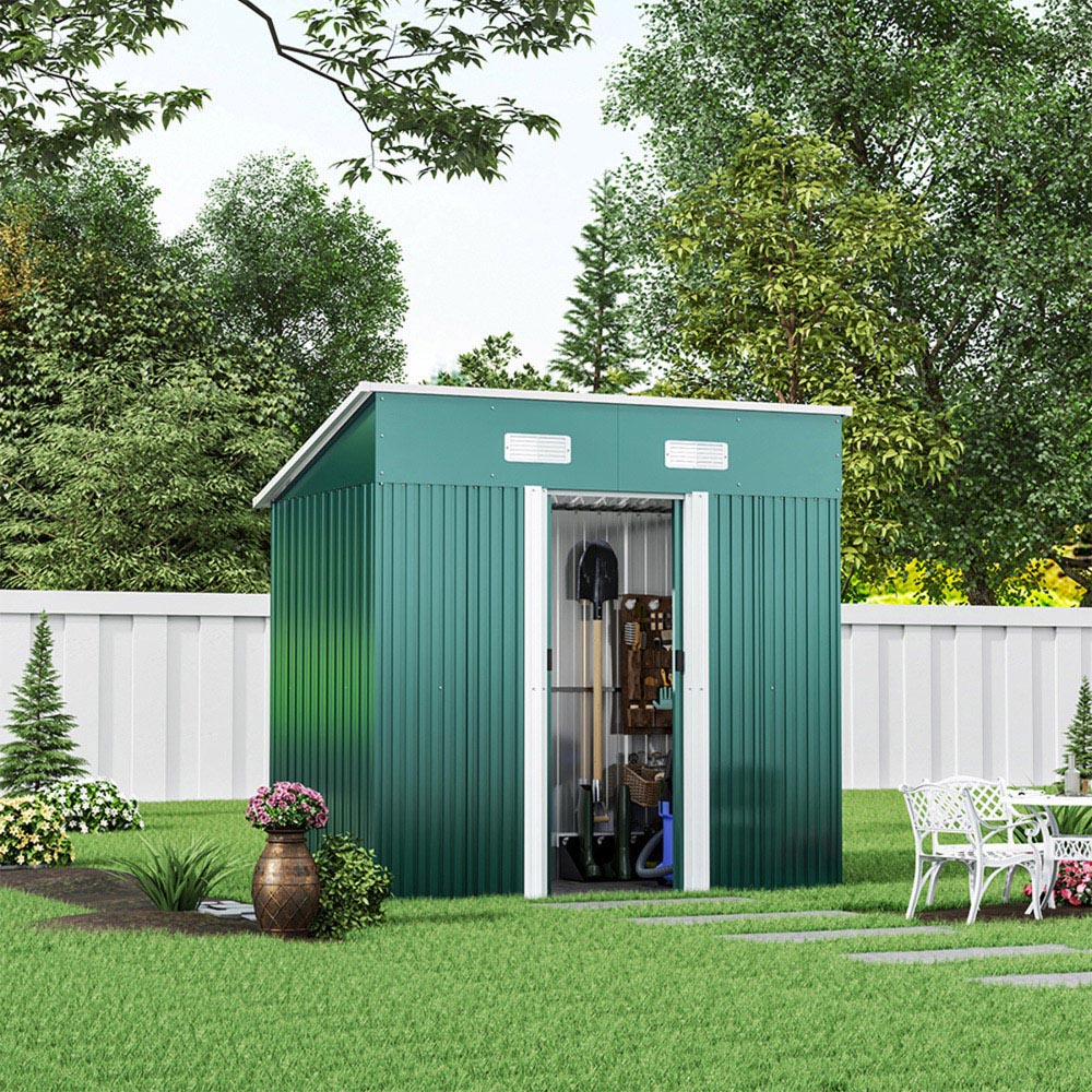 Living and Home 4 x 6ft Double Door Green Metal Garden Shed with Foundation Image 4