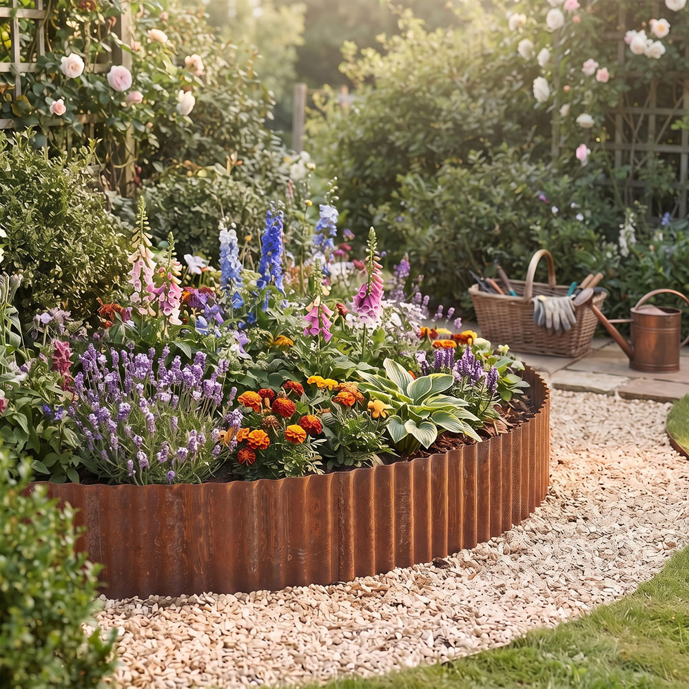 Living and Home 6m x 20.5cm Brown Metal Corrugated Flexible Garden Edging Image 3