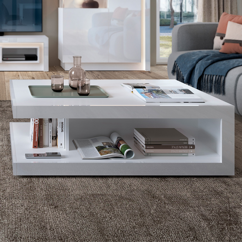 Lyon White High Gloss Designer Coffee Table Image 1
