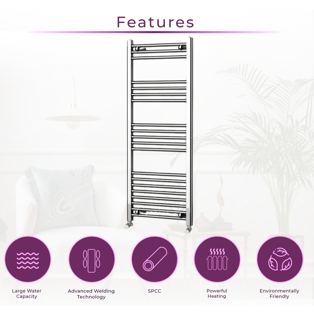 Go Bathrooms Nola Chrome Heated Towel Rail 1200 x 500mm Image 3