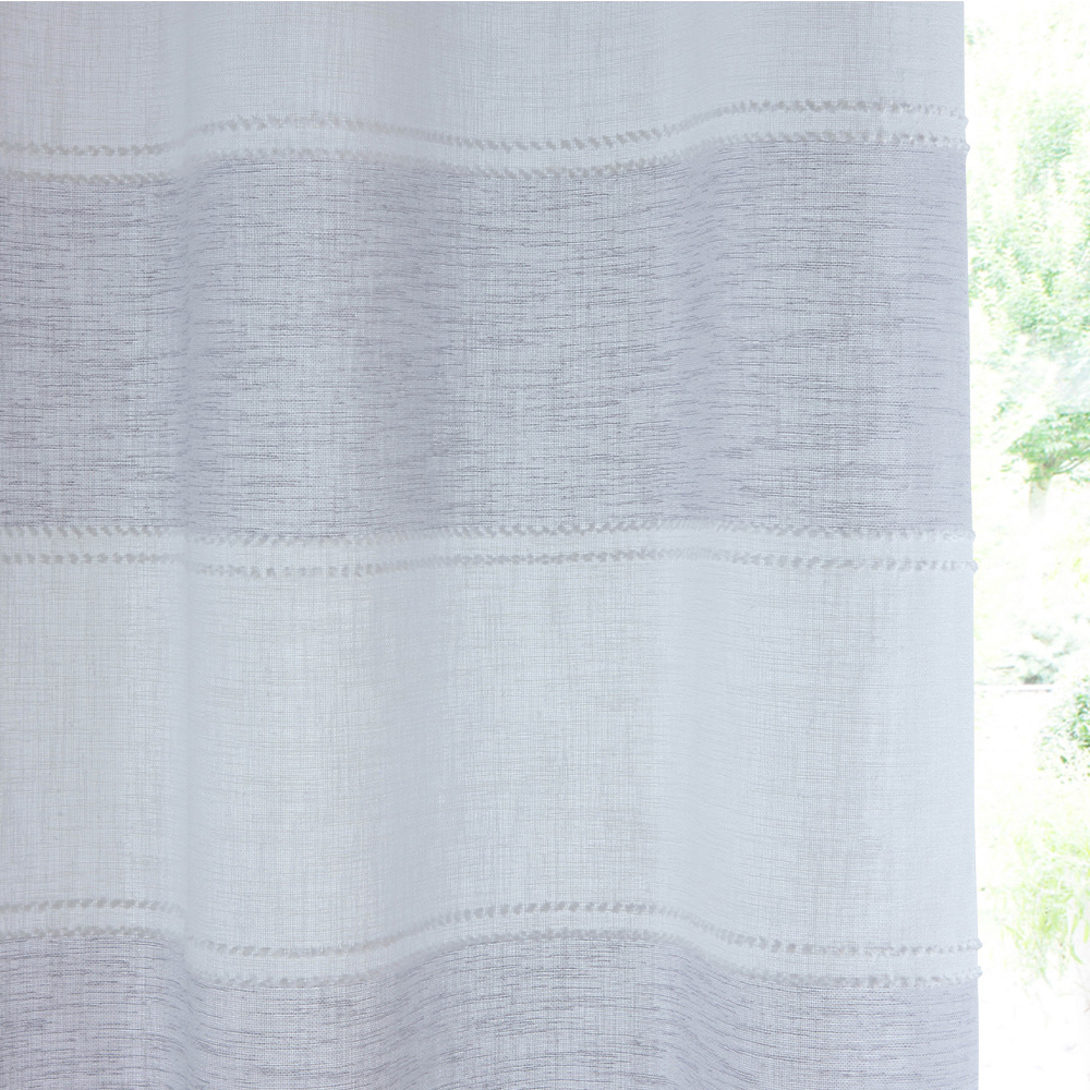 Tyrone Textiles Santorini Grey Linen Look Striped Eyelet Voile Panel Curtains 140 x 137cm Image 3