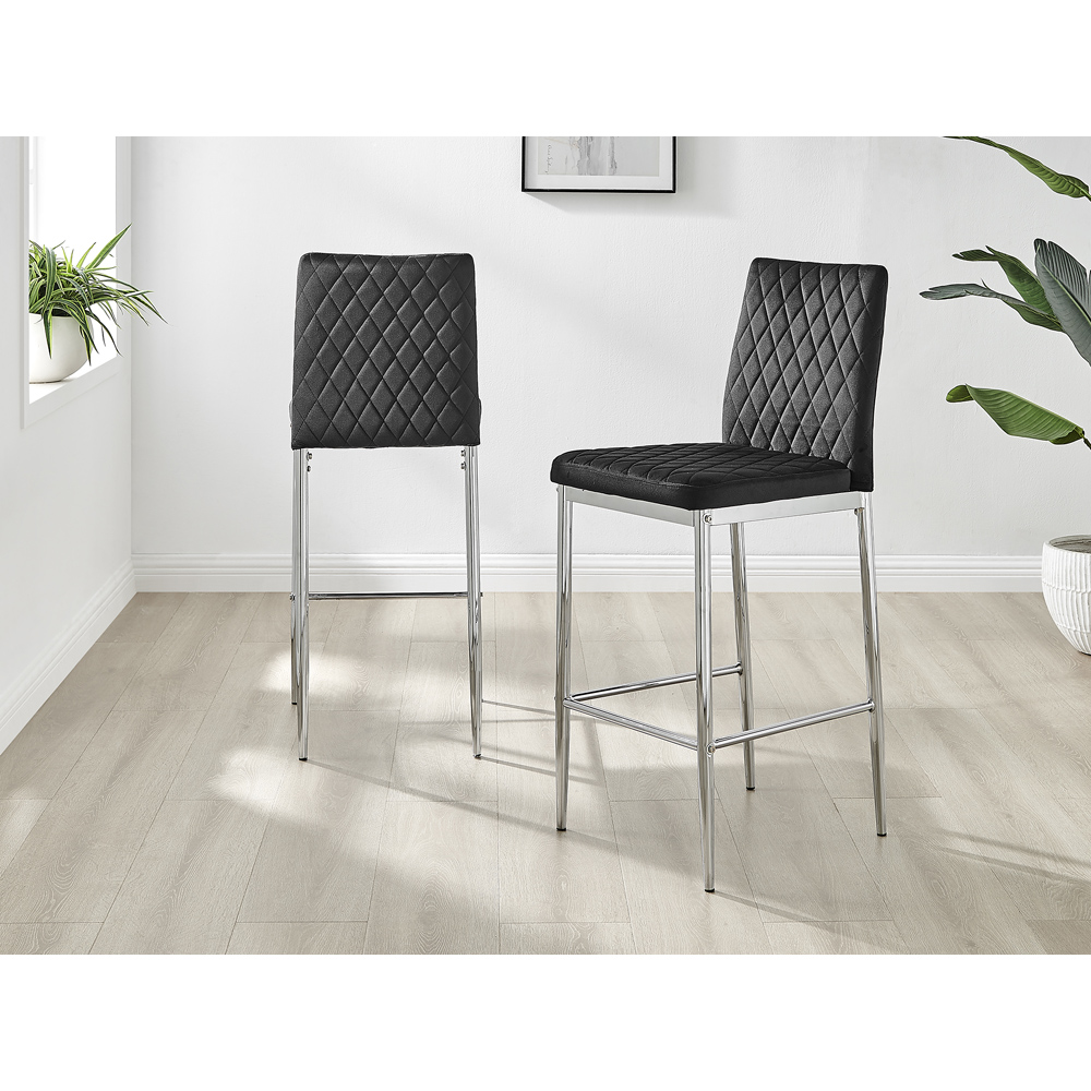 Furniturebox Modern Valera Black and Silver Velvet Bar Stool Set of 2 Image 7