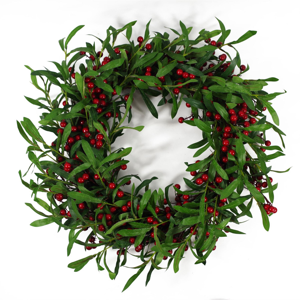 Leaf Christmas Mistletoe Red Berry Floristry Wreath 60cm Image 1