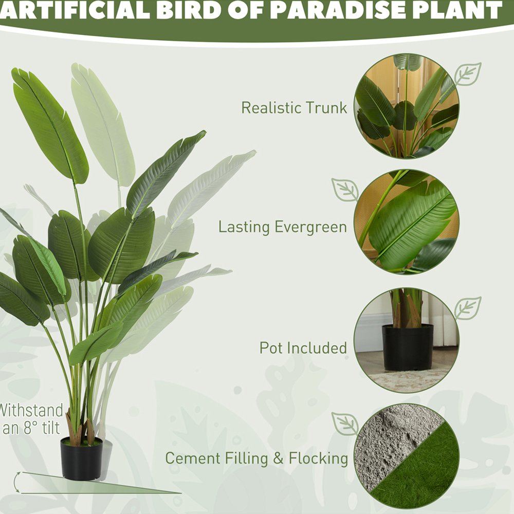 HOMCOM Green Bird of Paradise Artificial Plant Pot with Flocking 160cm Image 8