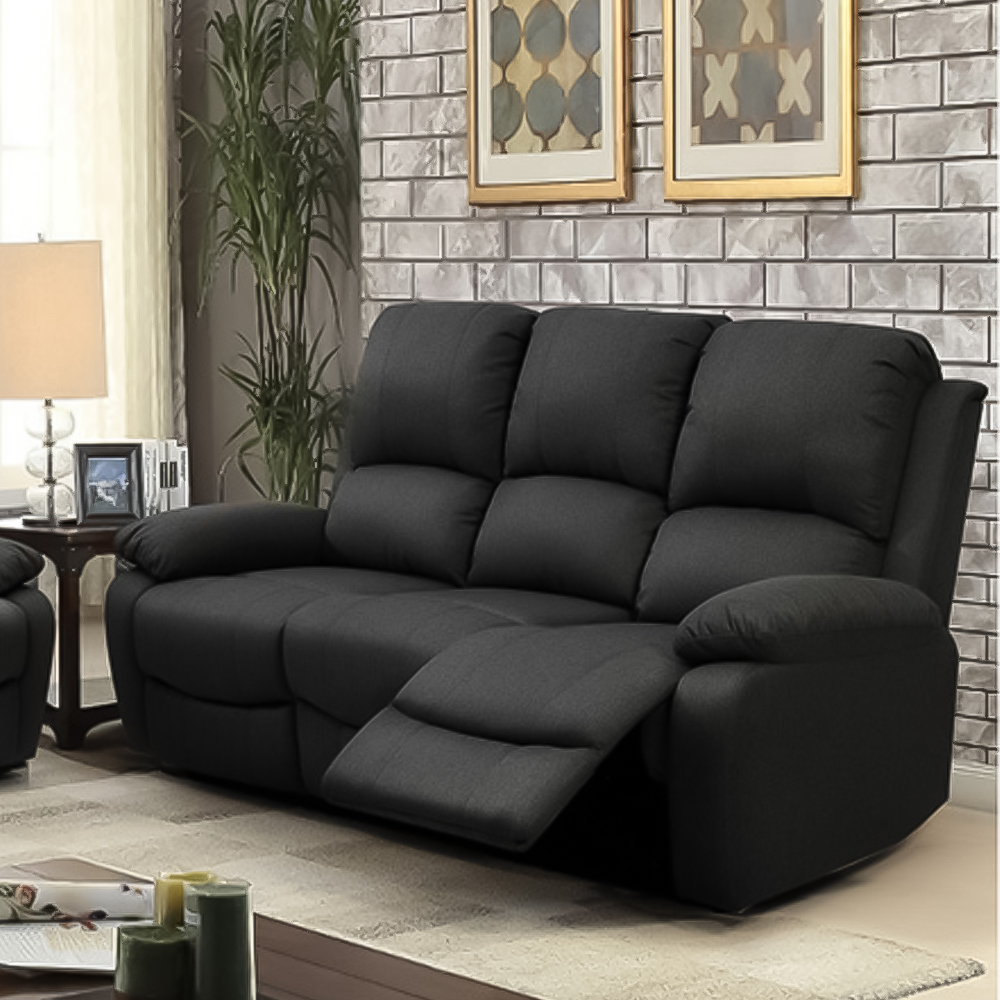 Brooklyn 6 Seater Dark Grey Luxury Fabric Manual Recliner Sofa Set Image 2