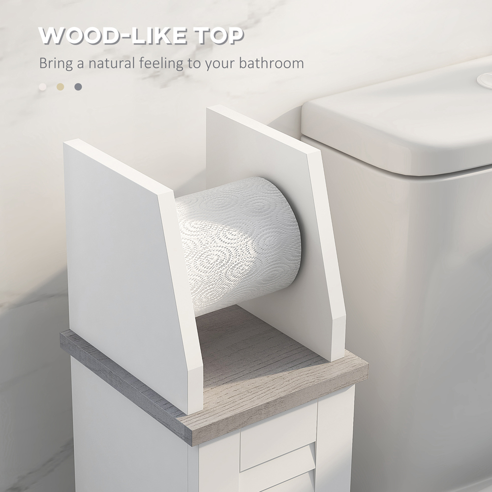 Portland Single Drawer White Slim Bathroom Cabinet with Roll Holder Image 7