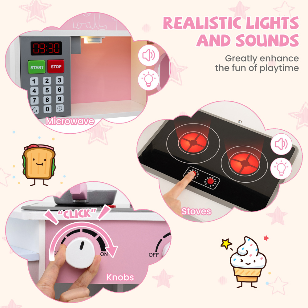 Costway Pink Kids Corner Wooden Play Kitchen Image 7