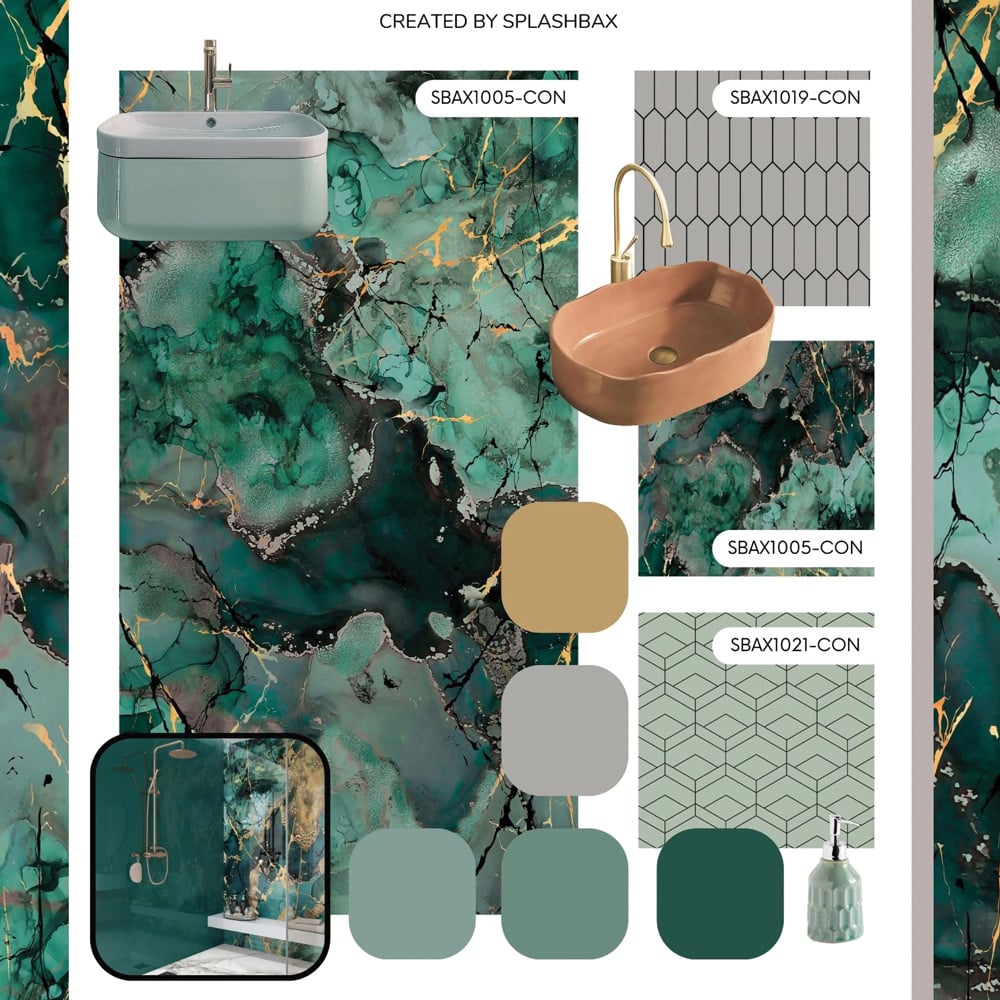 Splashbax Premium Artisan Liquid Marble Teal Acrylic Bathroom Wall Panel 2400 x 800mm Image 8