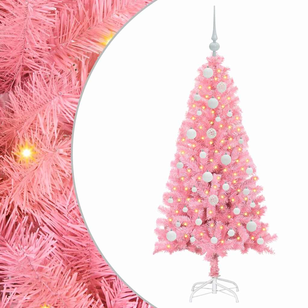 vidaXL Pre-Lit White Bauble Pink Artificial Christmas Tree 5ft Image 6