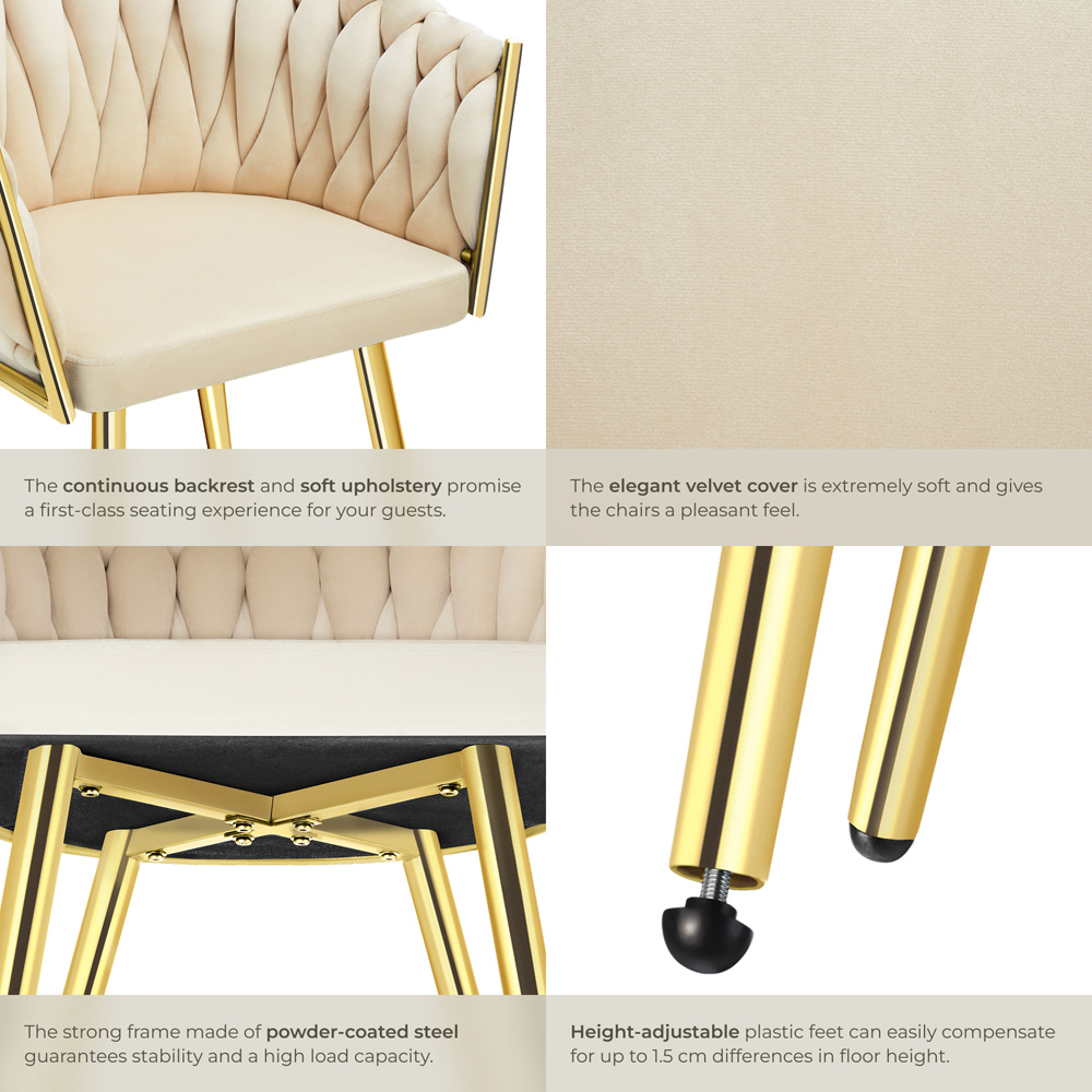 tectake Astano Set of 6 Sand and Gold Velvet Padded Knot Design Dining Chair Image 5