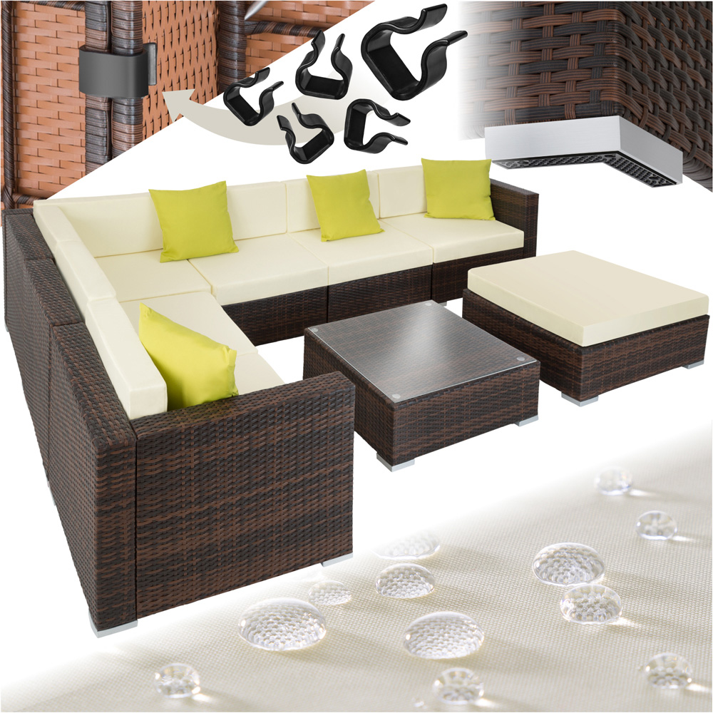 tectake Marbella 7 Seater Mixed Brown Rattan Garden Corner Lounge Set Image 2