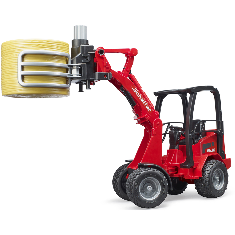 Bruder Kids Schaffer 2630 Compact Loader Playset Model with Bale Gripper and Round Bale Image 5