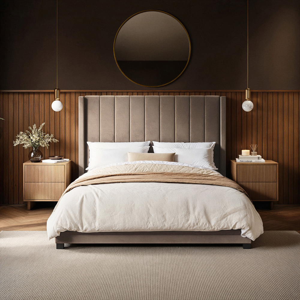 Flair Tiggy King Size Beige Velvet Ottoman Bed with Winged Headboard Image 4