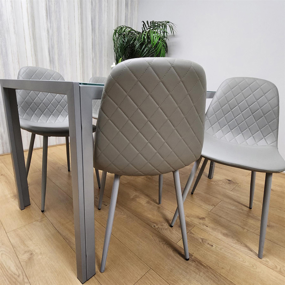 Portland Leather and Glass 4 Seater Dining Set Grey Image 3