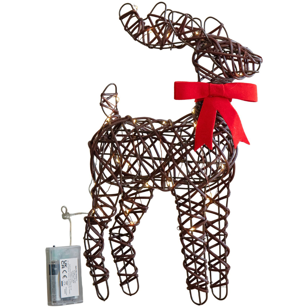 Samuel Alexander Warm White LED Light Up Standing Reindeer with Red Bow Christmas Decoration 40cm Image 2