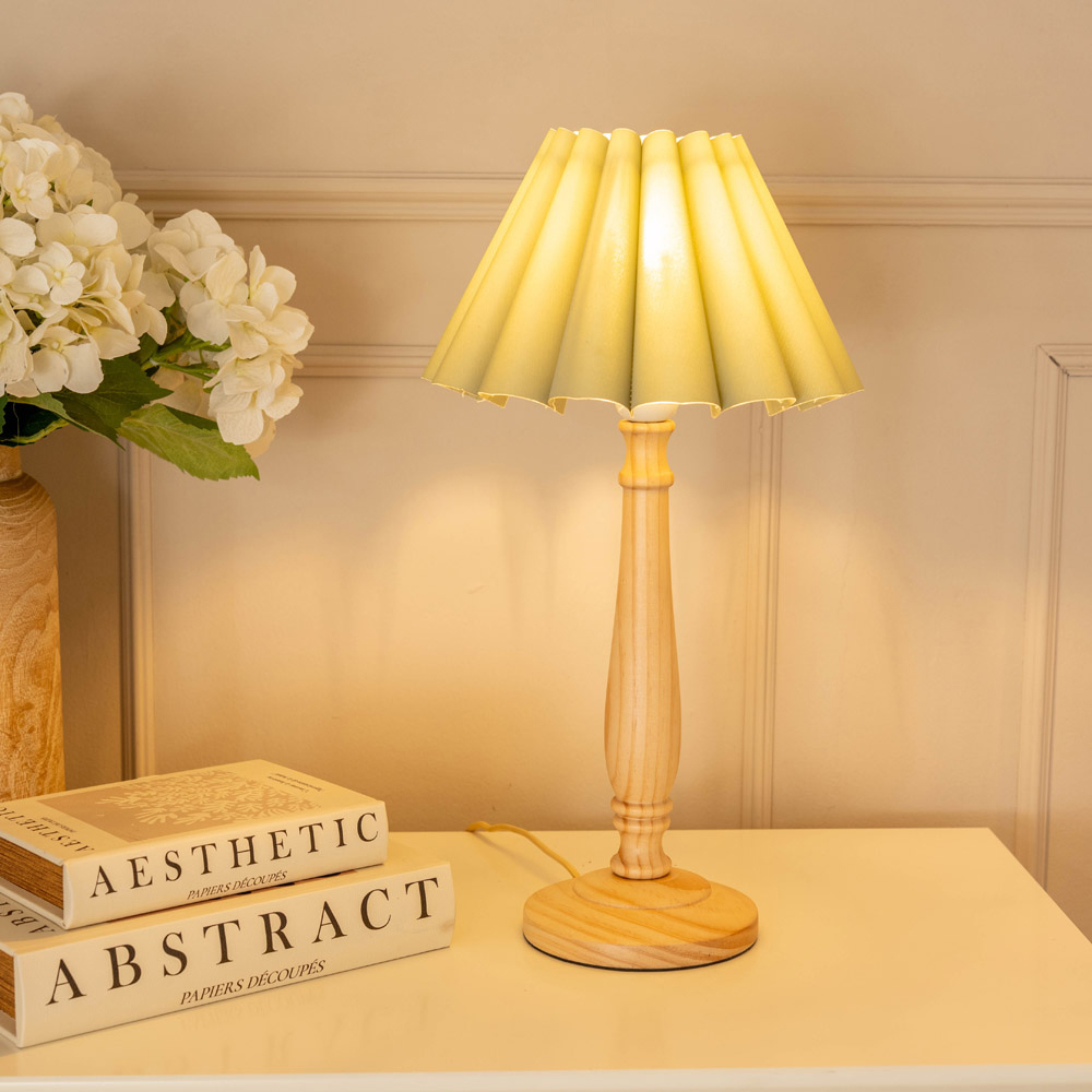 ValueLights Victoria Sage Green Scallop Shade Light Wood LED Table Lamp Image 2