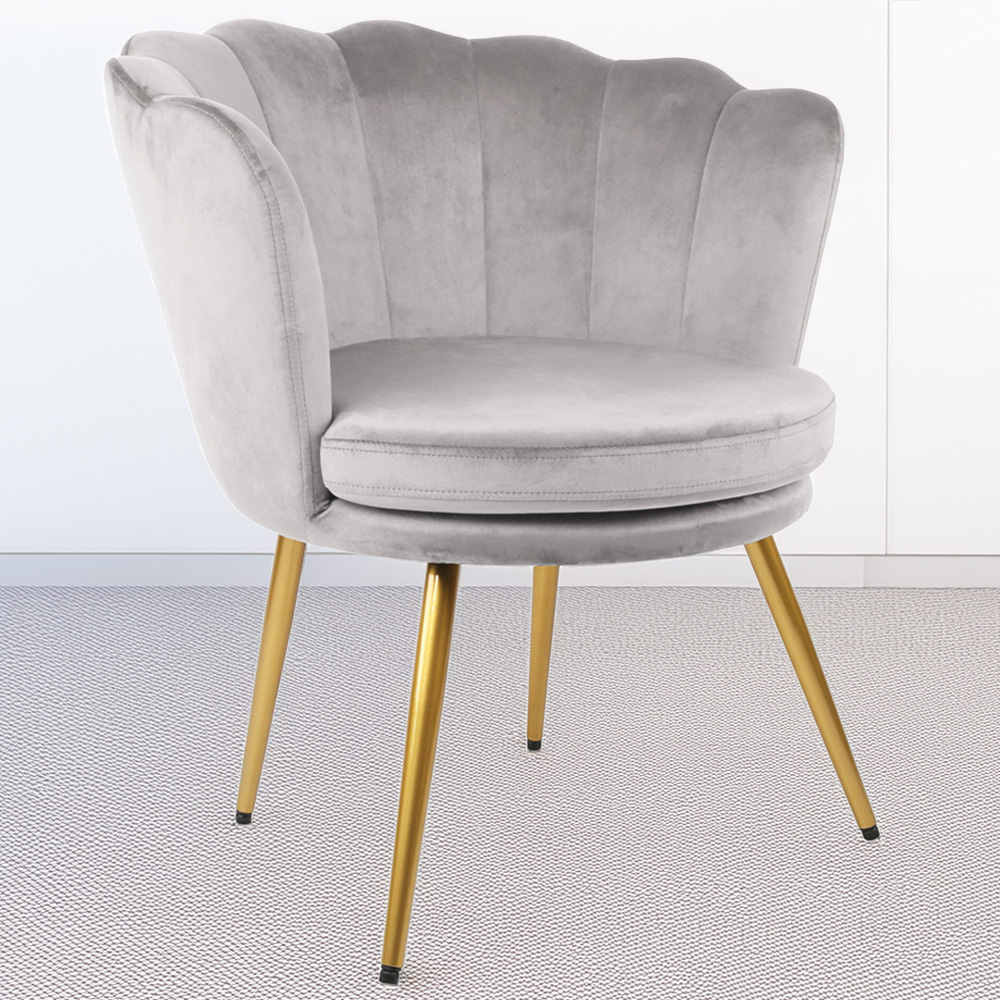 Flora Petal Back Accent Tub Chair Velvet Upholstery - Light Grey Image 1