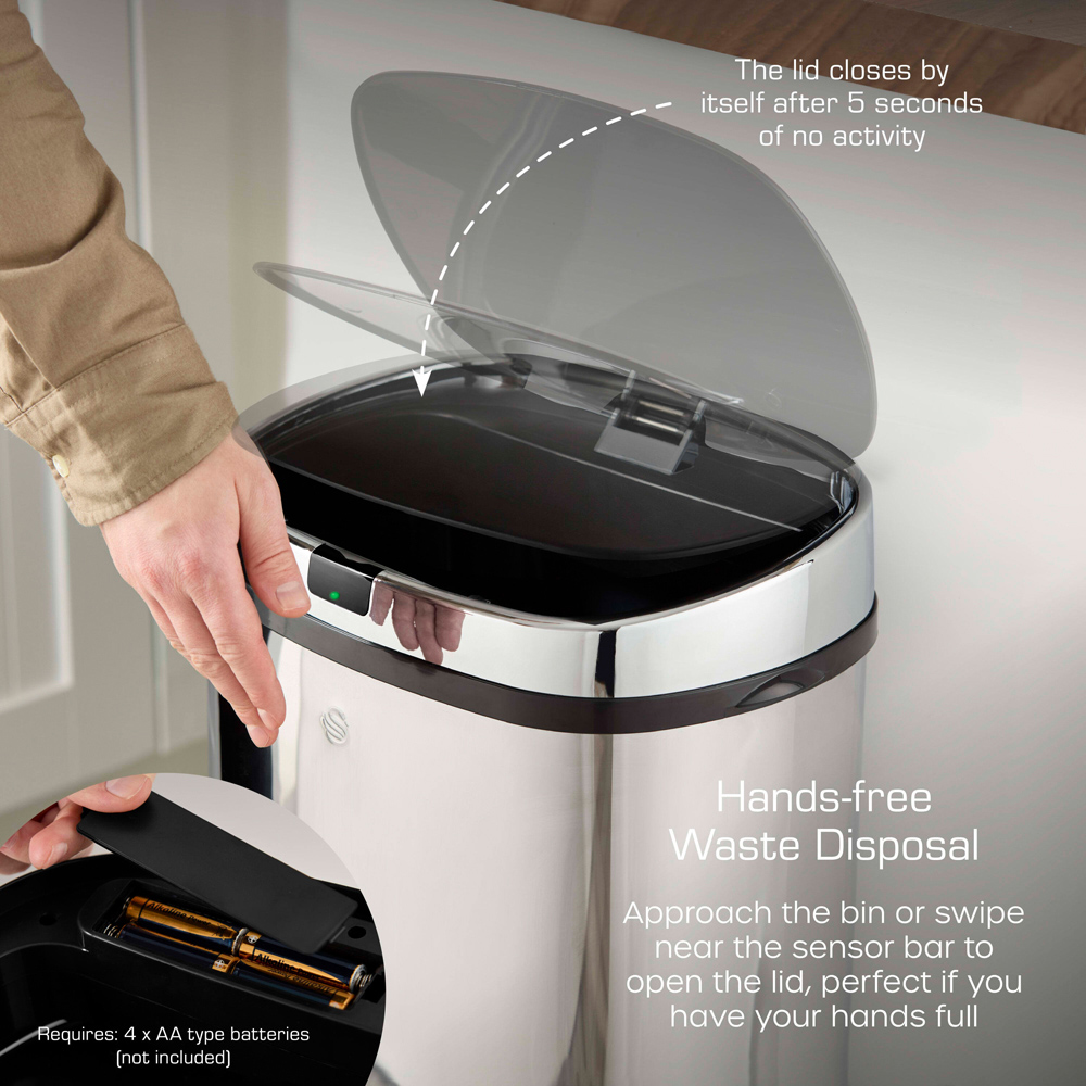 Swan Stainless Steel Square Sensor Bin 42L Image 4