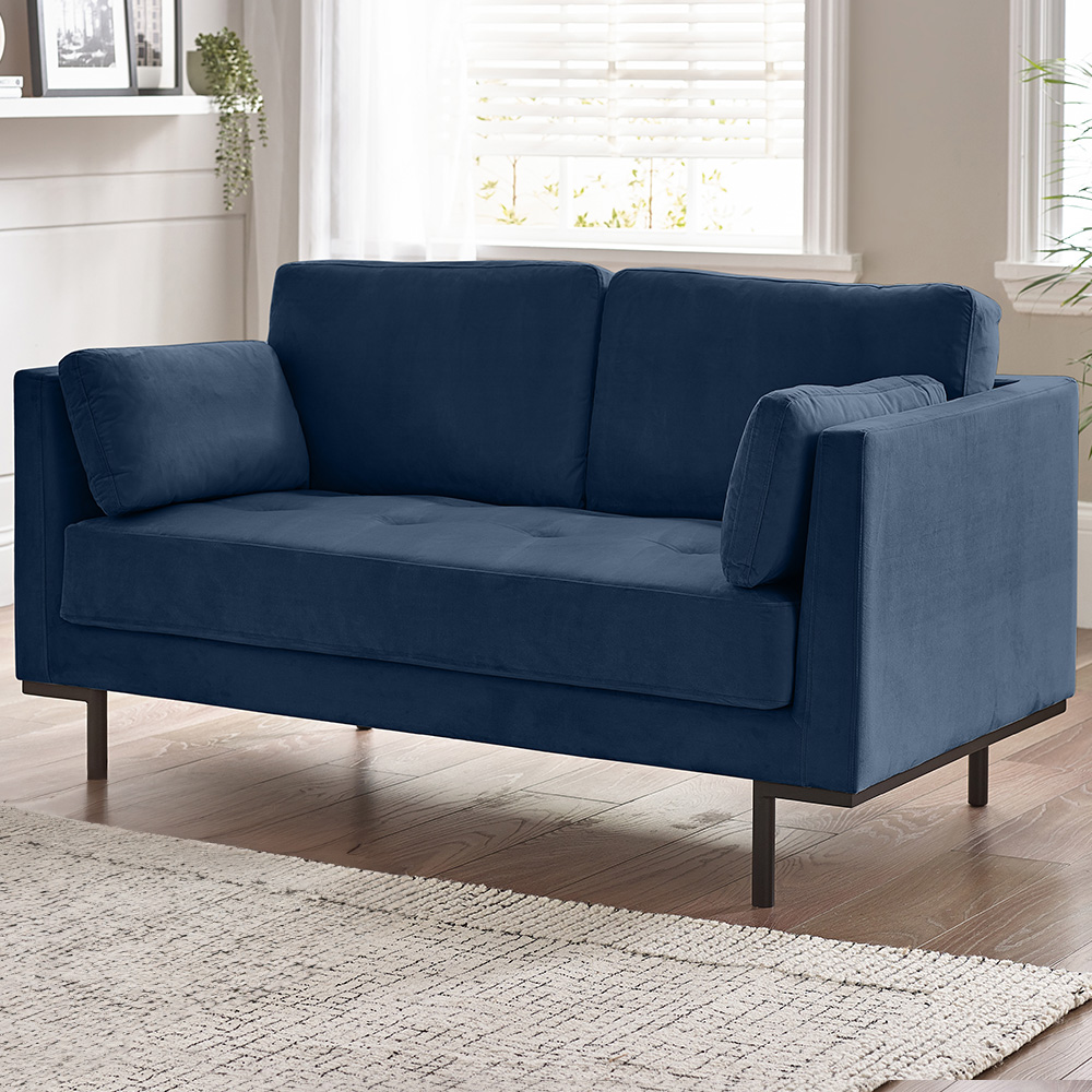 Furniturebox Eva 2 Seater Midnight Blue Velvet Sofa Image 1