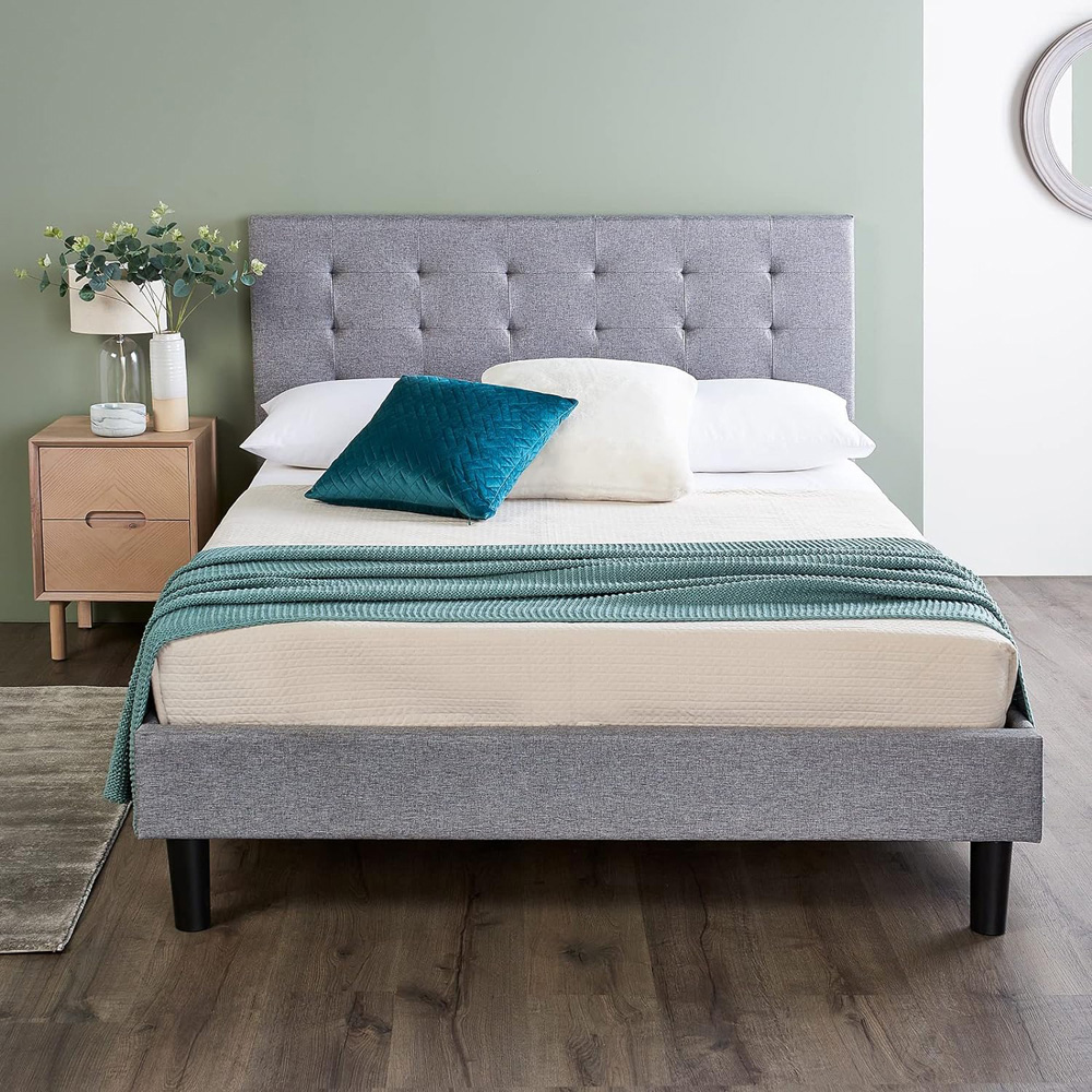 Home Treats Double Grey Upholstered Bed Frame with Headboard and Mattress Image 4