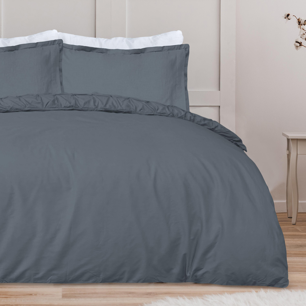Smart Living Double Charcoal Rouched Pleat Duvet Cover Set Image 8