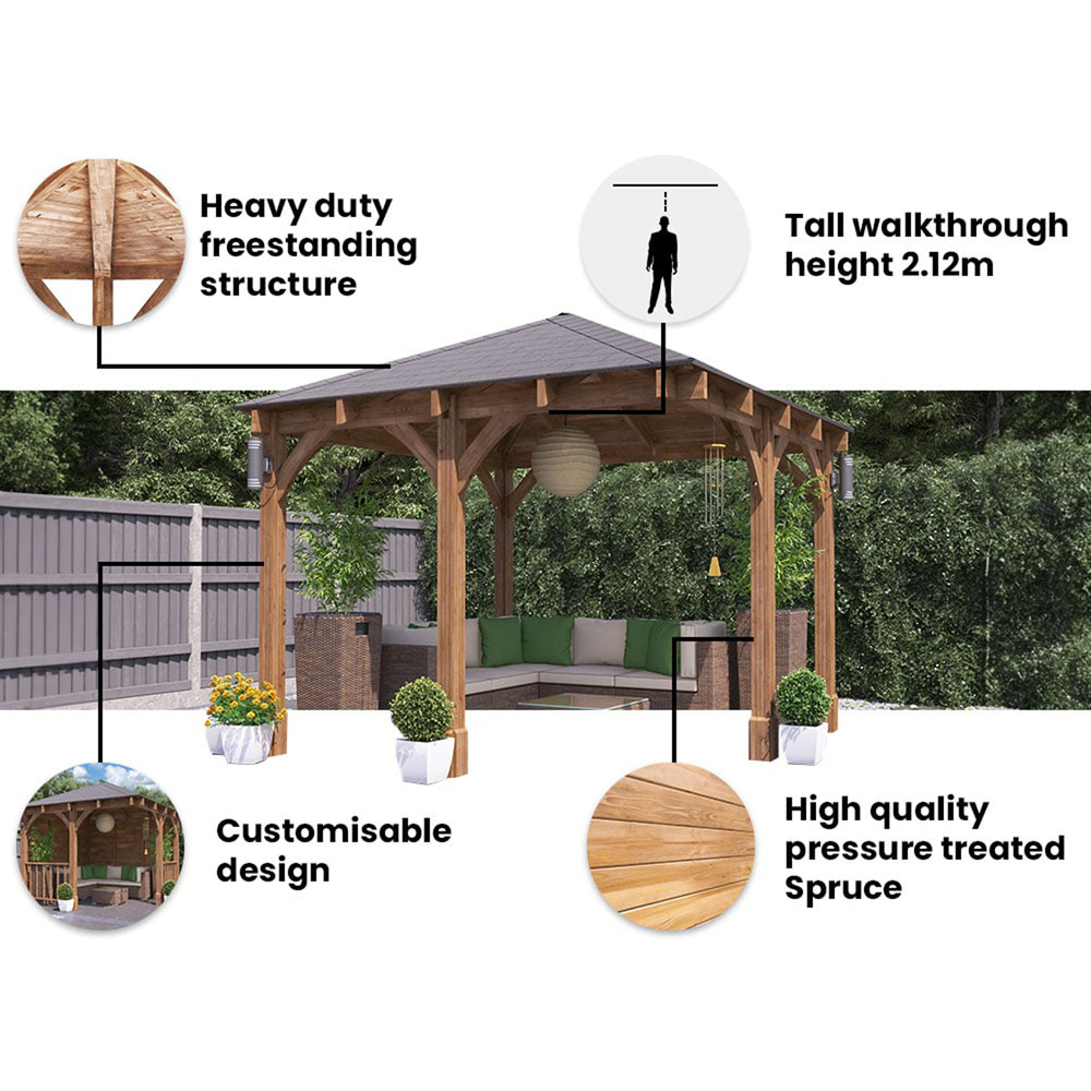 Dunster House Leviathan 3 x 3m Brown Corner Garden Gazebo with Wooden Roof Shingles Image 5