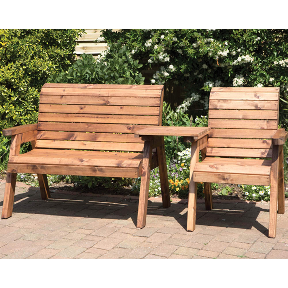 Samuel Alexander 3 Seater Rustic Wooden Garden Furniture Set with Angled tray Image 5