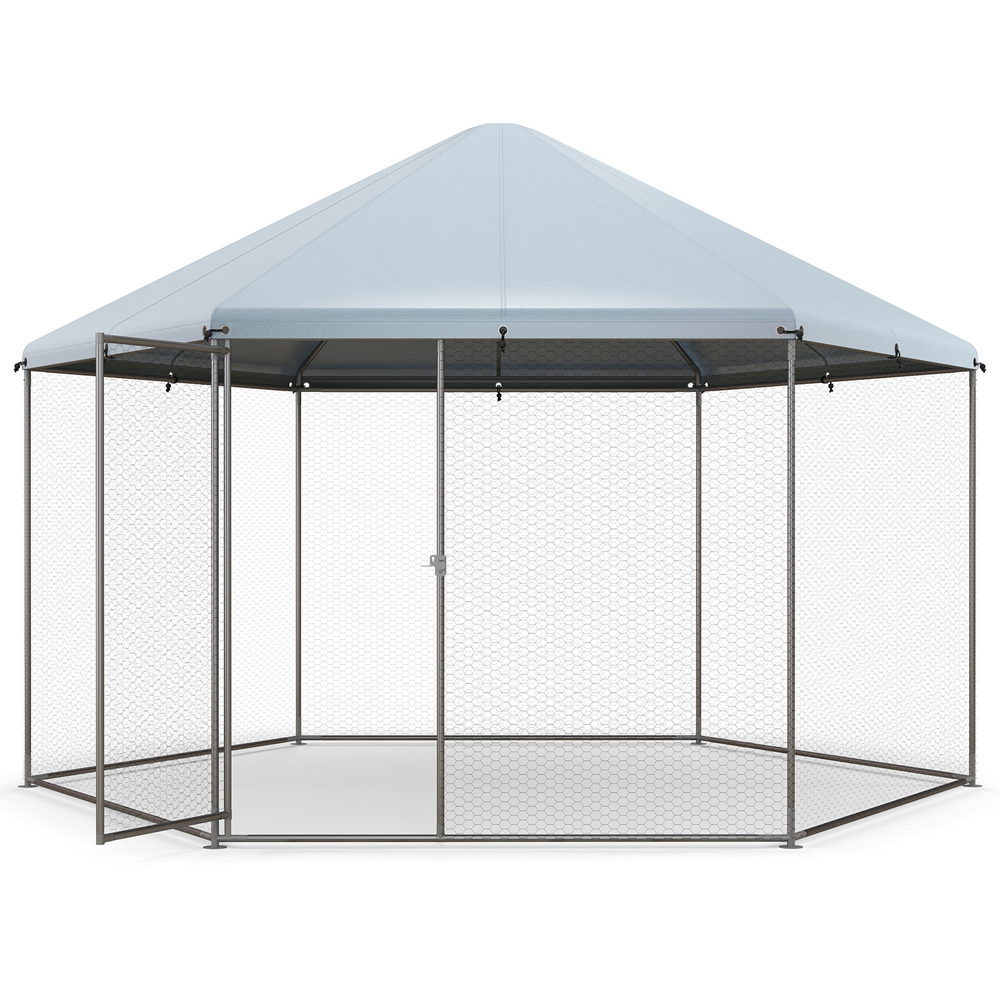 Costway Hexagonal Metal Chicken Coop with Lockable Door Image 3