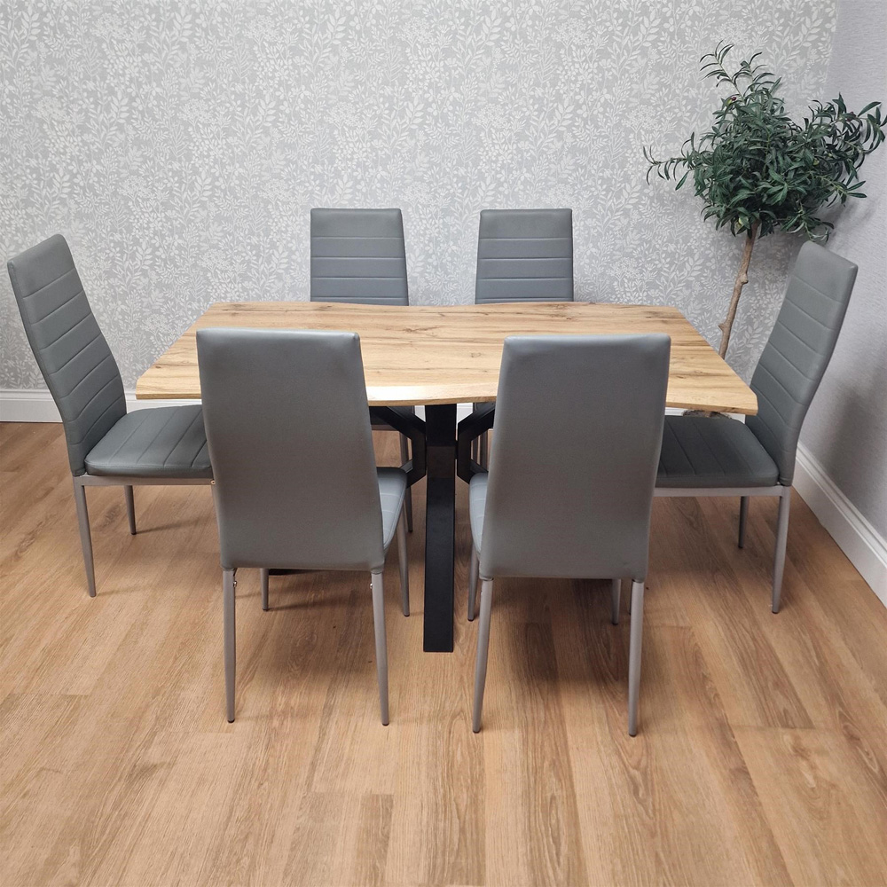 Portland 6 Seater Faux Leather Padded Dining Set Grey Image 9