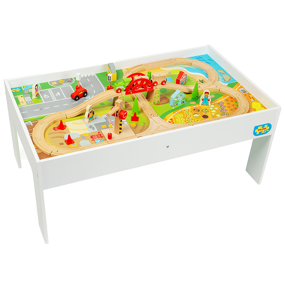 Bigjigs Rail 50 Piece Wooden Train Set and Table Image 1