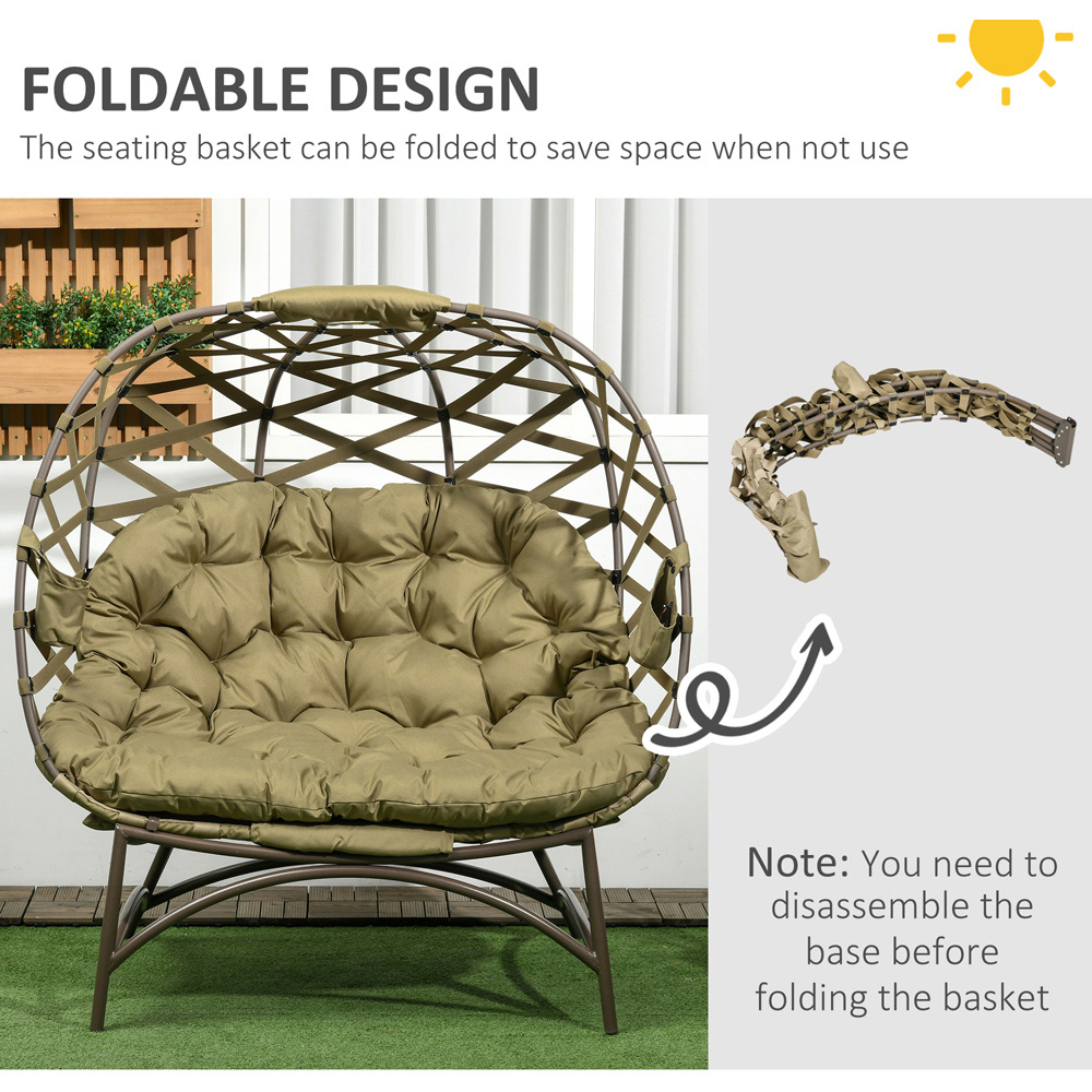 Outsunny 2 Seater Khaki Outdoor Egg Chair with Cushion Image 6