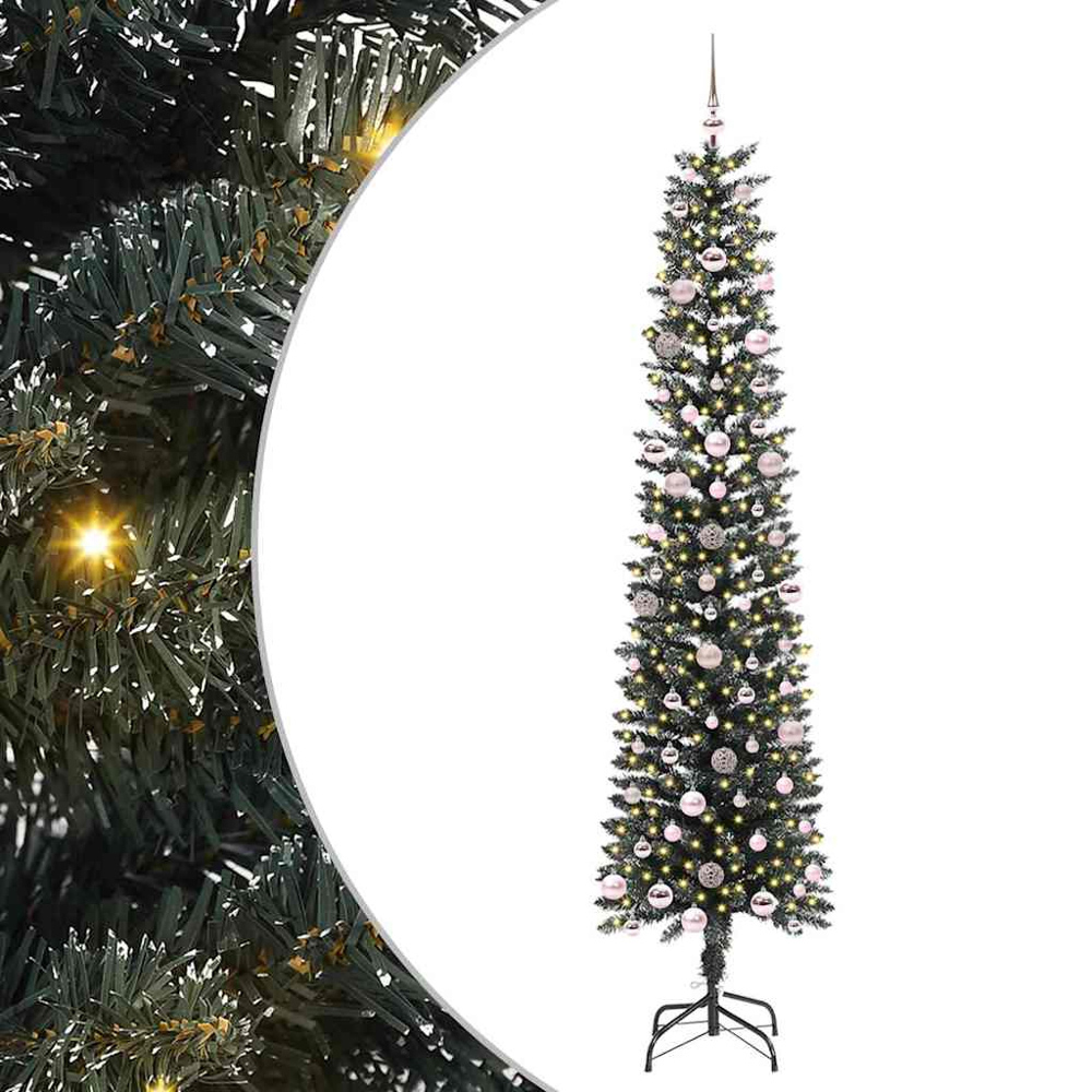 vidaXL Pre-Lit Pink Baubles Green Artificial Christmas Tree 8ft Image 2