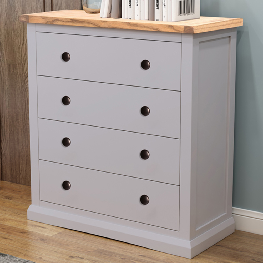 Rocca 4 Drawer Grey Chest of Drawers with Brass Knob Image 1