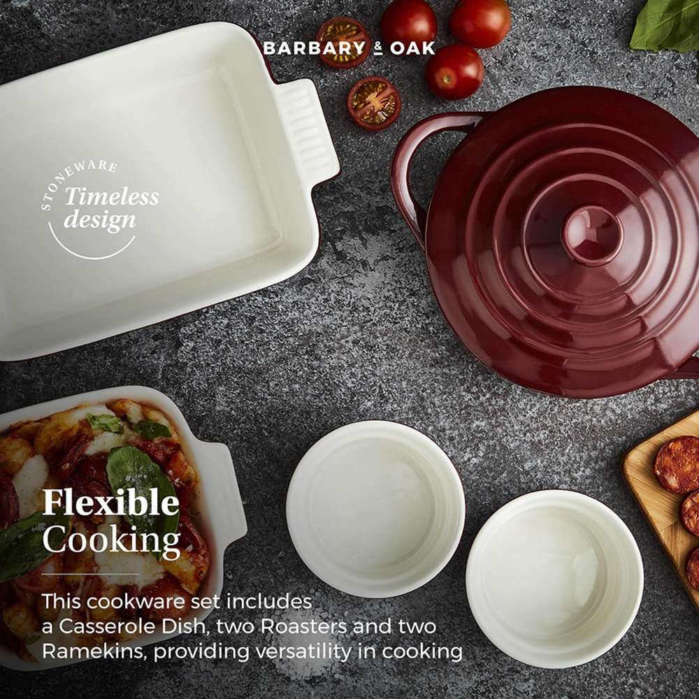 Barbary and Oak Set of 5 Bordeaux Red Ceramic Ovenware Gift Set Image 3
