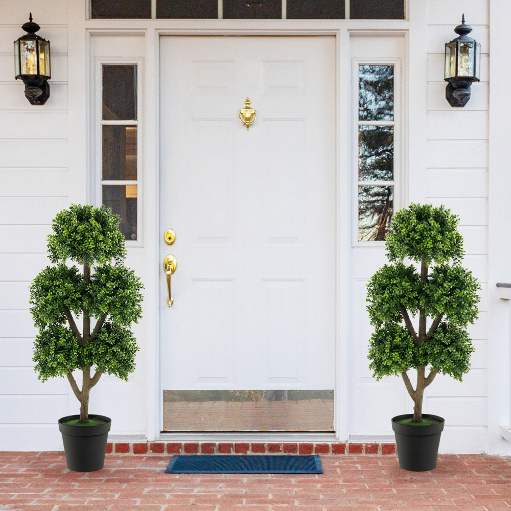 Costway Artificial Boxwood Ball Topiary Tree In Pot 4ft Image 4