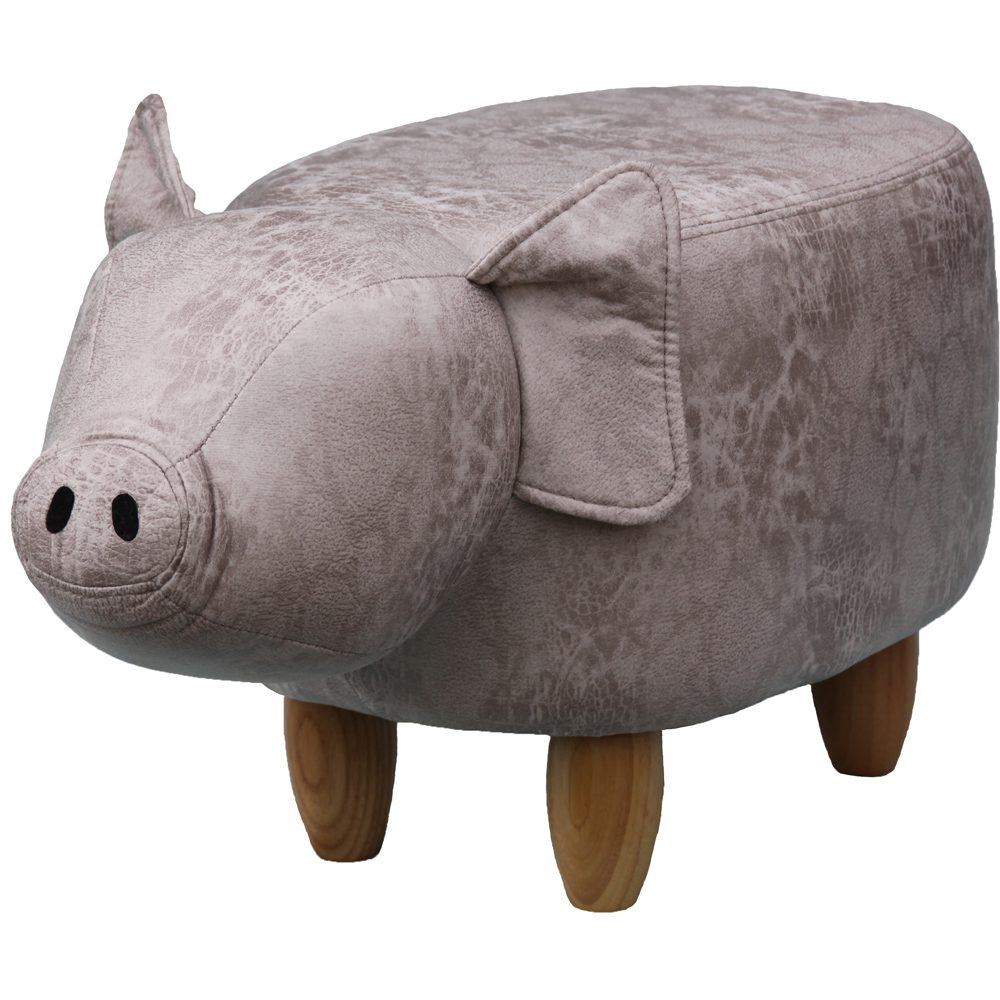 Gardeco Plato The Pig Grey Leatherette Footstool Image 2